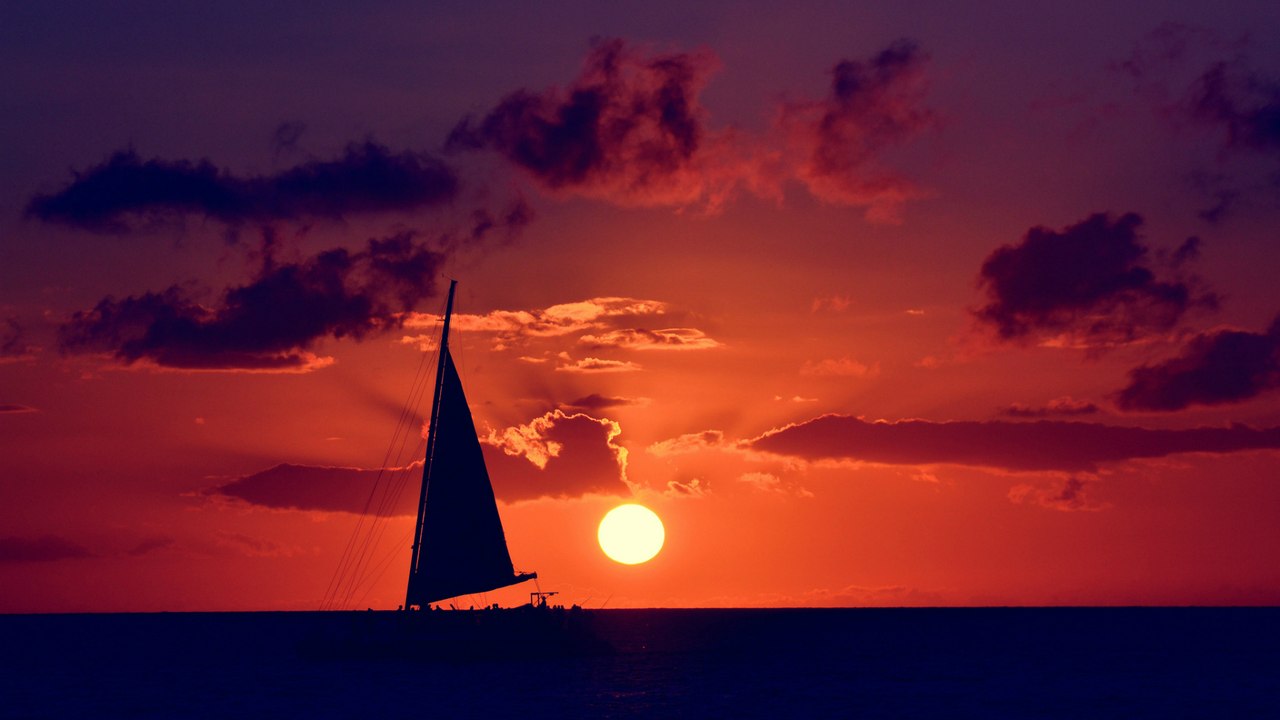 море,солнце,вечер,яхта